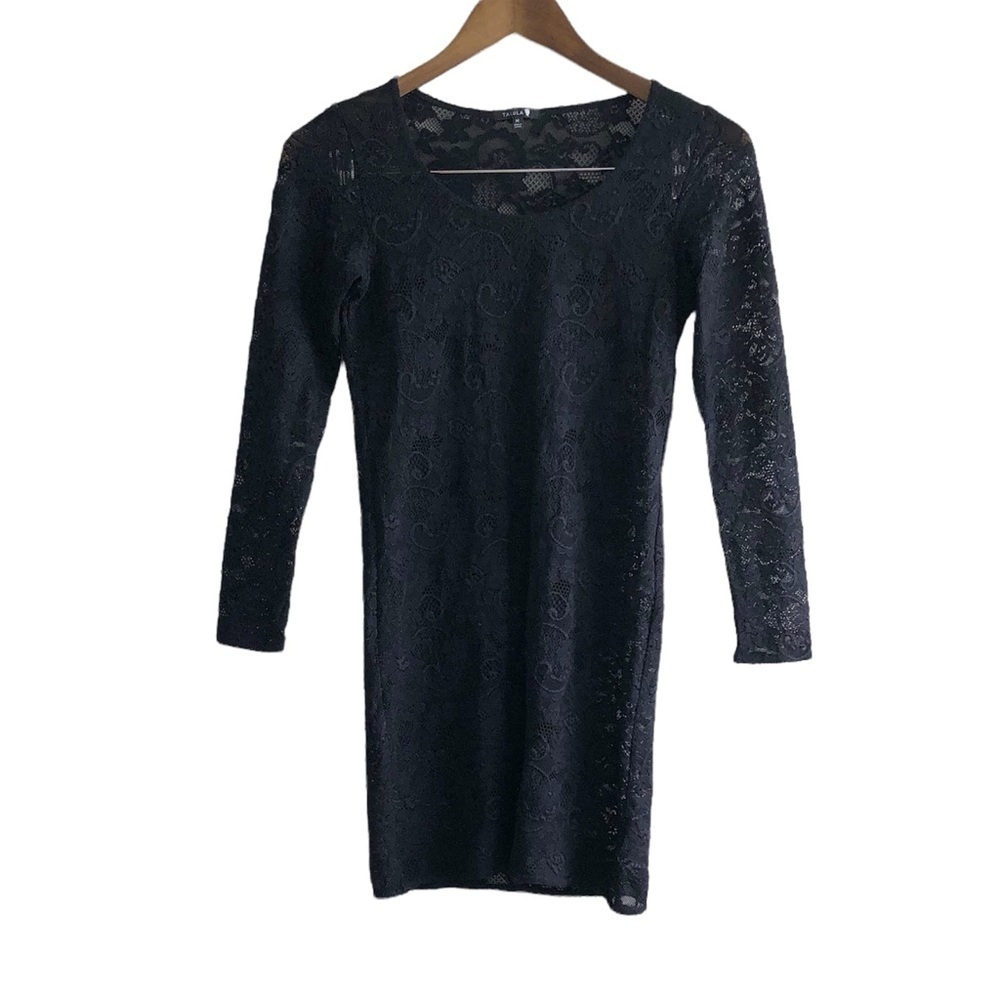 Talula Aritzia Black Floral Lace Long Sleeve Scoop Neck Mini Dress M - Picture 13 of 13
